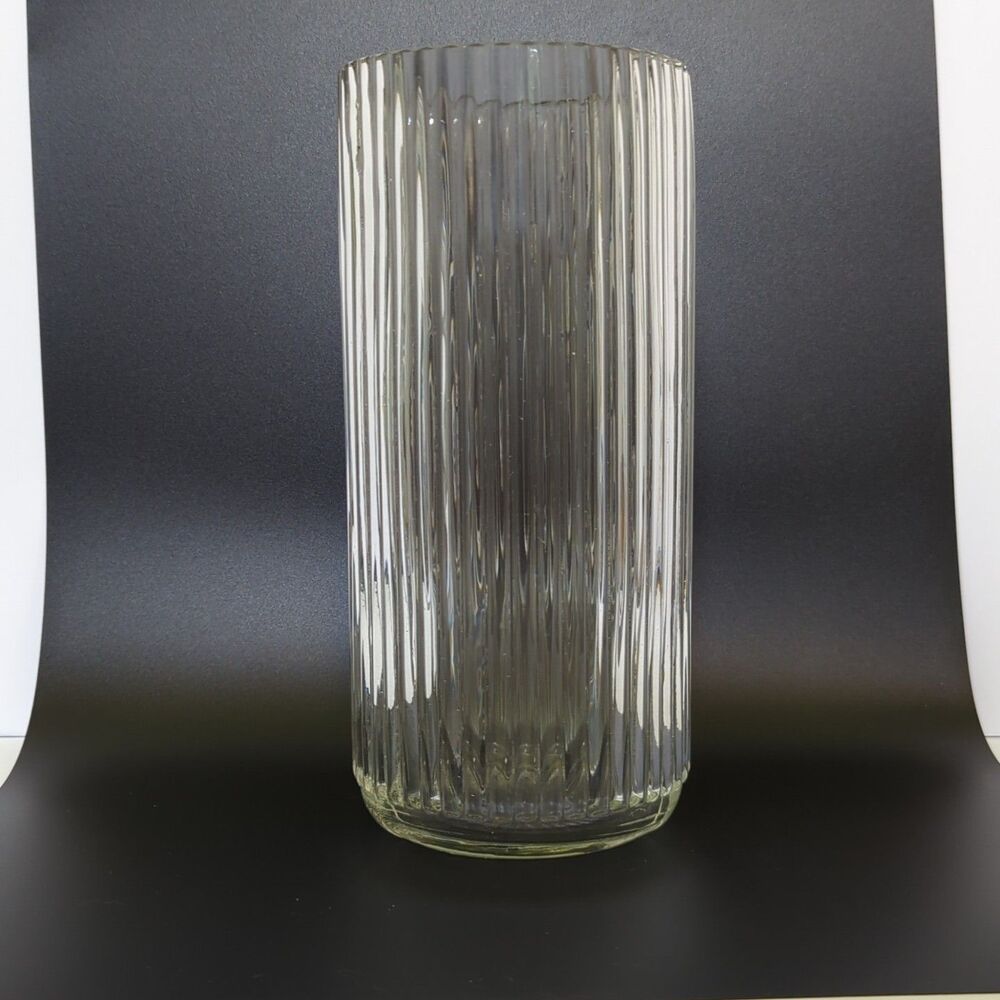 Clear Ribbed Glass Vase for Candles or Floral Displays - 10" - Modern Home Decor